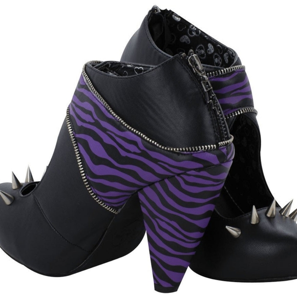 Purple & Black Zebra Print, Zipper Detail & Spiked Booties from T.U.K. - Picture 3 of 4